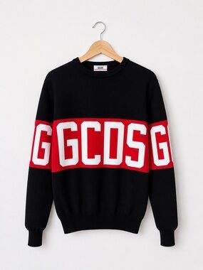 GCDS‎ Band Logo Sweater Black Cotton Red Band Made In Italy Size M